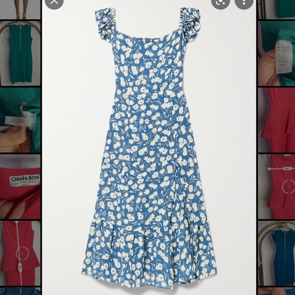 Reformation | Blue Bondi Ruffled Floral-print Crepe De Chine Midi Dress - Picture 4 of 12